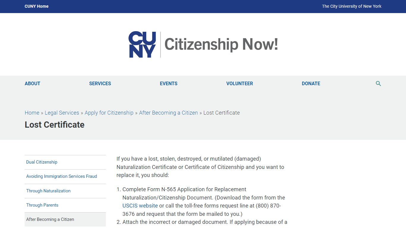 Lost Certificate – Citizenship Now! - cuny.edu